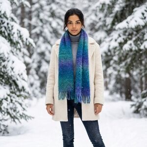 Vintage Scottish Kemp Blair Mohair Knit Elegant Blue Purple Scarf 60" L 9" W